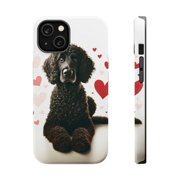 DistinctInk MagSafe Tough Case for Apple iPhone 13 Mini (5.4" Screen) - Valentine's Day Curly-Coated Retriever - Shockproof Protection