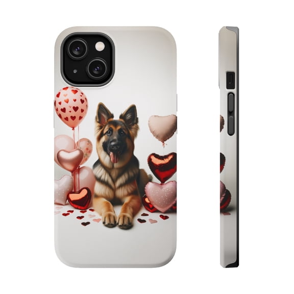 DistinctInk Tough Case for Apple iPhone 13 MINI (5.4" Screen), Compatible with MagSafe Charging - Valentine's Day German Shepherd Dog