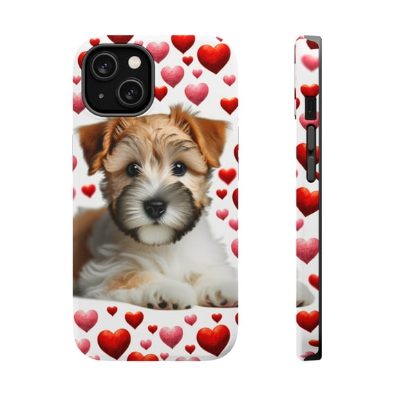 DistinctInk Tough Case for Apple iPhone 13 MINI (5.4" Screen), Compatible with MagSafe Charging - Valentine's Day Glen of Imaal Terrier Puppy
