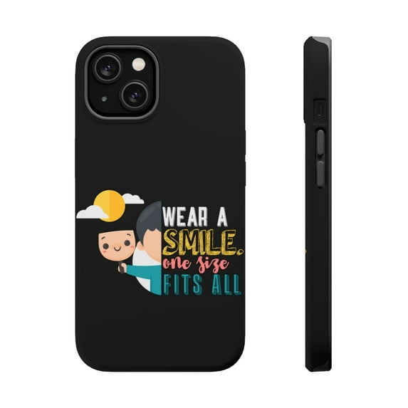 DistinctInk MagSafe Tough Case for Apple iPhone 13 Mini (5.4" Screen) - Wear Smile One Size Fits All - Wireless Charging Compatible