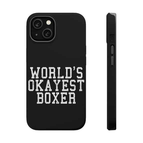 DistinctInk Tough Case for Apple iPhone 13 MINI (5.4" Screen), Compatible with MagSafe Charging - World's Okayest Boxer