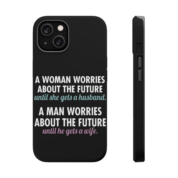 DistinctInk MagSafe Tough Case for Apple iPhone 13 Mini (5.4" Screen) - Worries About the Future Until Married - Slim Profile Design