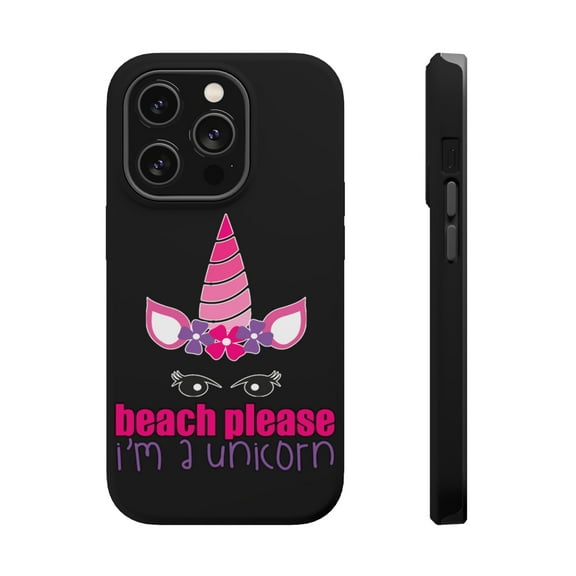 DistinctInk MagSafe Tough Case for Apple iPhone 13 Pro (6.1" Screen) - Beach Please I'm a Unicorn - Tempered Glass Back