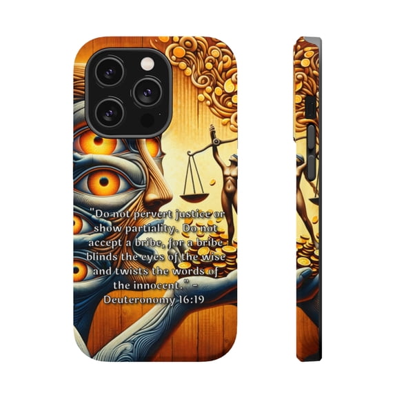 DistinctInk MagSafe Tough Case for Apple iPhone 13 Pro (6.1" Screen) - Do Not Pervert Justice: Deuteronomy 16:19 - Raised Bezel Screen Guard