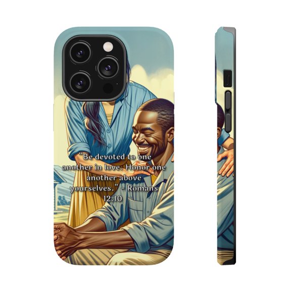 DistinctInk MagSafe Tough Case for Apple iPhone 13 Pro (6.1" Screen) - Romans 12:10: Devotion and Honor in Love - Raised Bezel Screen Guard