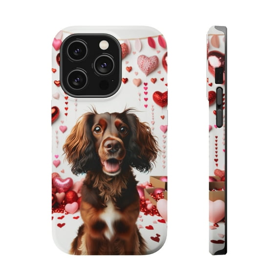DistinctInk Tough Case for Apple iPhone 13 PRO (6.1" Screen), Compatible with MagSafe Charging - Valentine's Day Boykin Spaniel