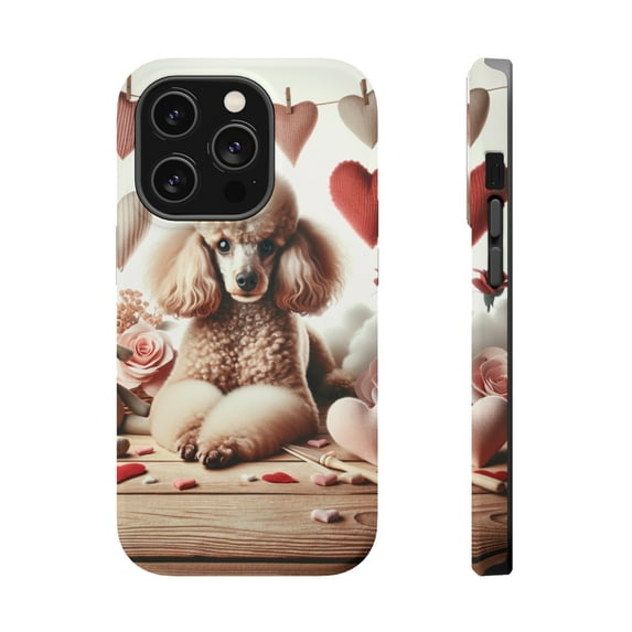 DistinctInk MagSafe Tough Case for Apple iPhone 13 Pro (6.1" Screen) - Valentine's Day Poodle - Tempered Glass Back