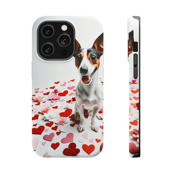 DistinctInk MagSafe Tough Case for Apple iPhone 13 Pro (6.1" Screen) - Valentine's Day Rat Terrier - Lightweight Grip
