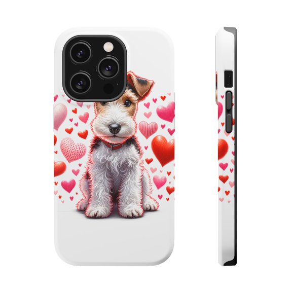 DistinctInk MagSafe Tough Case for Apple iPhone 13 Pro (6.1" Screen) - Valentine's Day Wire Fox Terrier - Tempered Glass Back