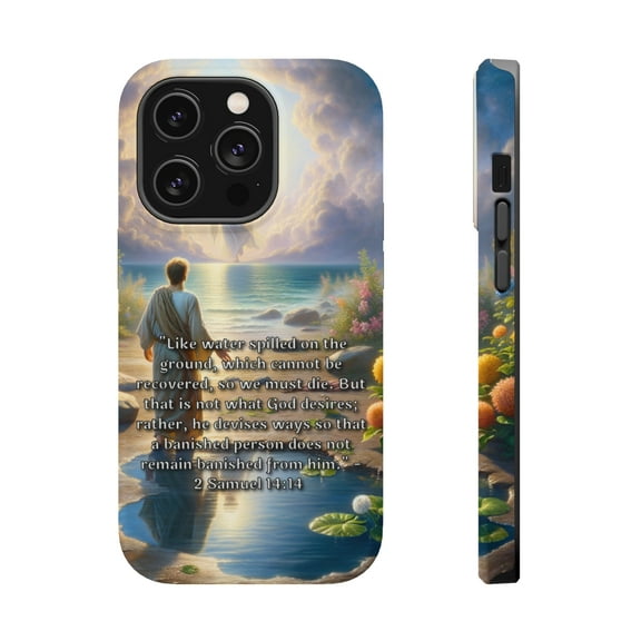 DistinctInk MagSafe Tough Case for Apple iPhone 13 Pro Max (6.7" Screen) - God's Redemption Plan: 2 Samuel 14:14 - Raised Bezel Screen Guard
