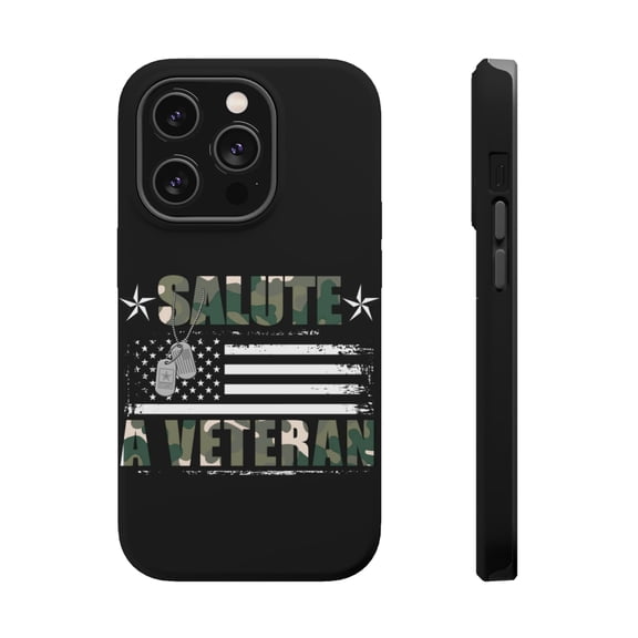 DistinctInk MagSafe Tough Case for Apple iPhone 13 Pro Max (6.7" Screen) - Salute A Veteran - Slim Profile Design