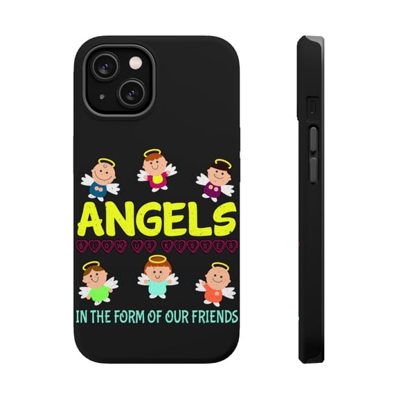 DistinctInk MagSafe Tough Case for Apple iPhone 14 (6.1" Screen) - Angels Blow Kisses In Form Of Friends - Wireless Charging Compatible