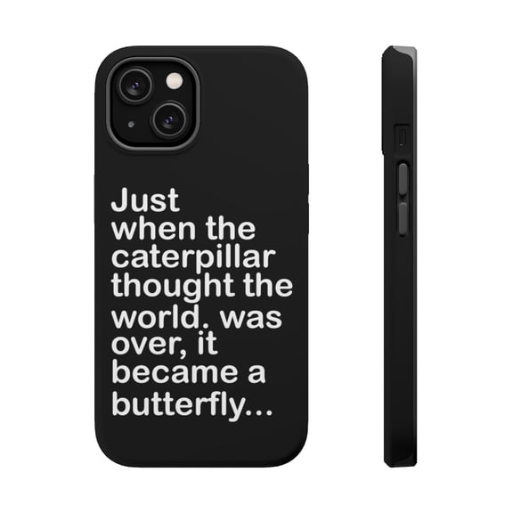 DistinctInk MagSafe Tough Case for Apple iPhone 14 (6.1" Screen) - Caterpillar Though World Was Over Butterfly - Slim Profile Design