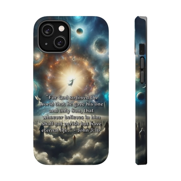 DistinctInk MagSafe Tough Case for Apple iPhone 14 (6.1" Screen) - For God's Love: John 3:16 Offers Eternal Life - Wireless Charging Compatible