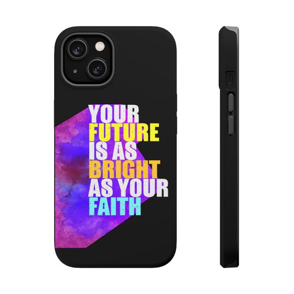 DistinctInk MagSafe Tough Case for Apple iPhone 14 (6.1" Screen) - Future Bright As Faith - Tempered Glass Back
