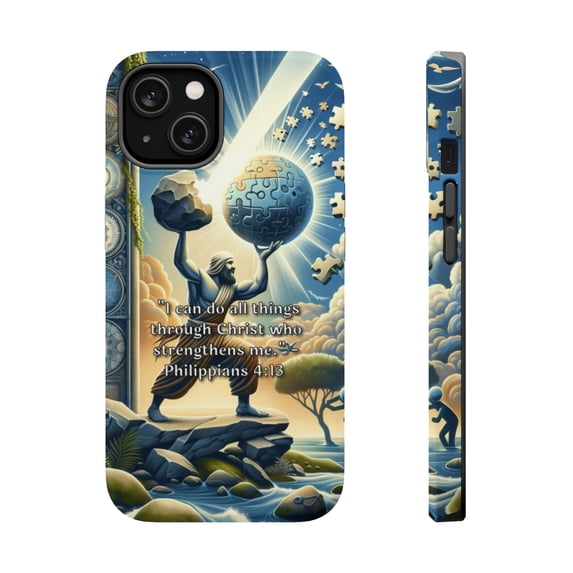 DistinctInk MagSafe Tough Case for Apple iPhone 14 (6.1" Screen) - Philippians 4:13 - Shockproof Protection