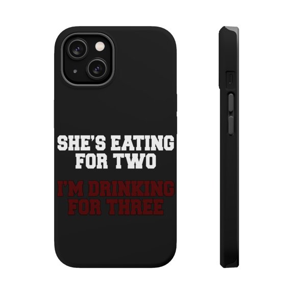 DistinctInk MagSafe Tough Case for Apple iPhone 14 (6.1" Screen) - She's Eating For Two, I'm Drinking for 3 - Wireless Charging Compatible