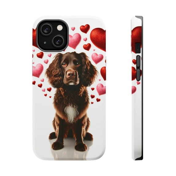 DistinctInk Tough Case for Apple iPhone 14 (6.1" Screen), Compatible with MagSafe Charging - Valentine's Day American Water Spaniel
