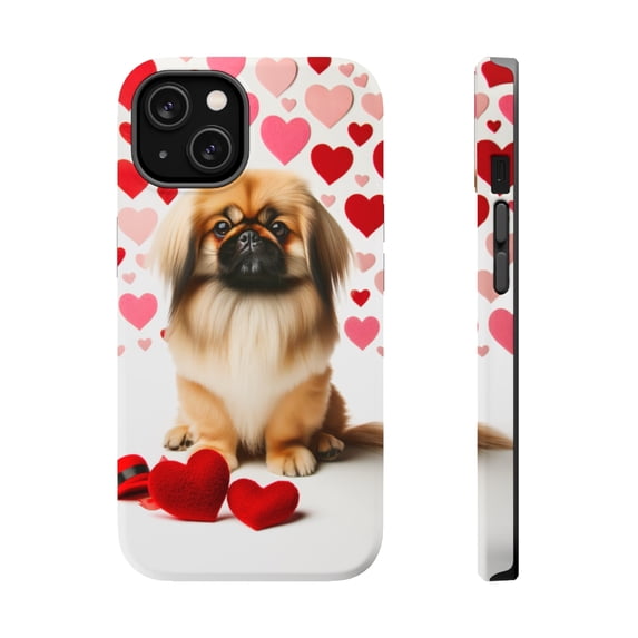 DistinctInk MagSafe Tough Case for Apple iPhone 14 (6.1" Screen) - Valentine's Day Pekingese - Wireless Charging Compatible