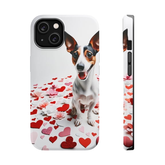 DistinctInk MagSafe Tough Case for Apple iPhone 14 (6.1" Screen) - Valentine's Day Rat Terrier - Shockproof Protection