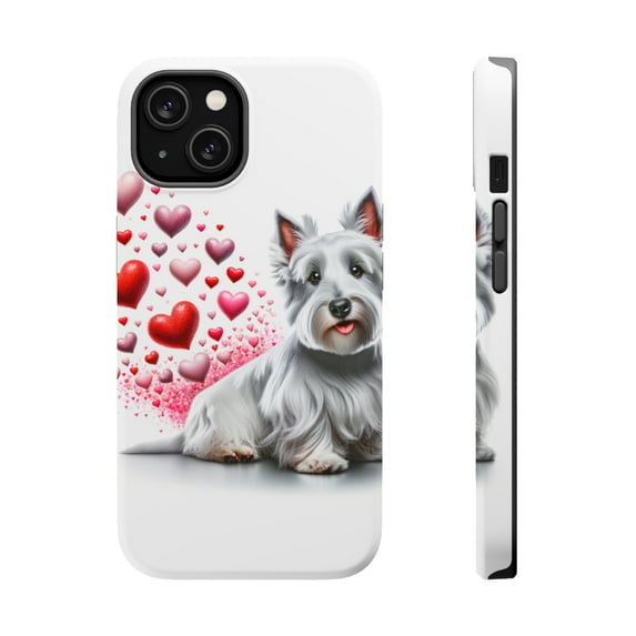 DistinctInk Tough Case for Apple iPhone 14 (6.1" Screen), Compatible with MagSafe Charging - Valentine's Day Scottish Terrier