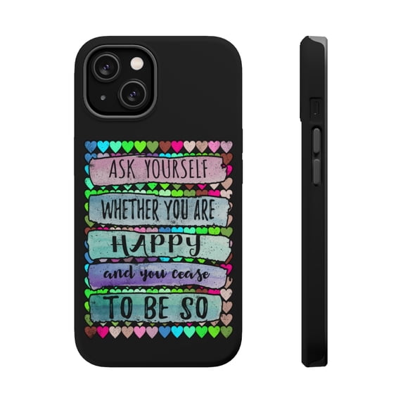 DistinctInk Tough Case for Apple iPhone 14 PLUS (6.7" Screen), Compatible with MagSafe Charging - Ask You Happy Cease To Be So