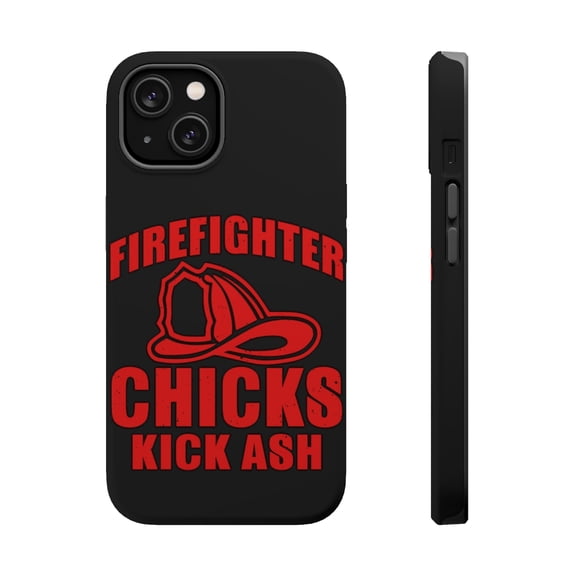 DistinctInk MagSafe Tough Case for Apple iPhone 14 Plus (6.7" Screen) - Firefighter Chicks Kick ASH - Tempered Glass Back