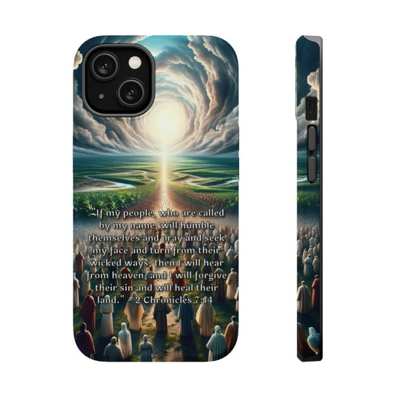 DistinctInk Tough Case for Apple iPhone 14 PLUS (6.7" Screen), Compatible with MagSafe Charging - Healing Through Humility: 2 Chronicles 7:14
