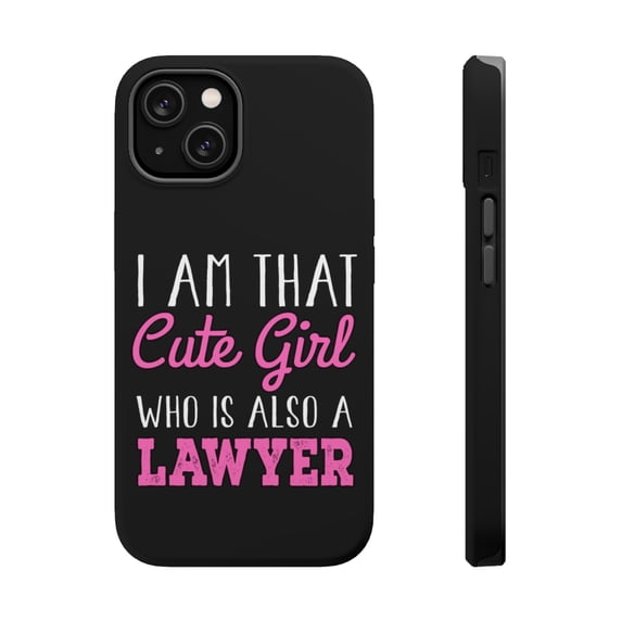 DistinctInk MagSafe Tough Case for Apple iPhone 14 Plus (6.7" Screen) - I Am That Cute Girl Who Is Also a Lawyer - Tempered Glass Back
