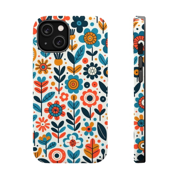 DistinctInk MagSafe Tough Case for Apple iPhone 14 Plus (6.7" Screen) - Infinite Whimsical Cartoon Flower Harmony - Tempered Glass Back