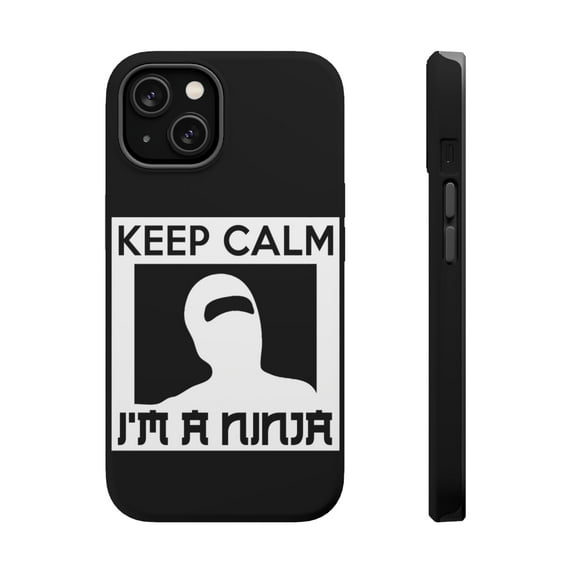 DistinctInk MagSafe Tough Case for Apple iPhone 14 Plus (6.7" Screen) - Keep Calm I'm a Ninja - Tempered Glass Back