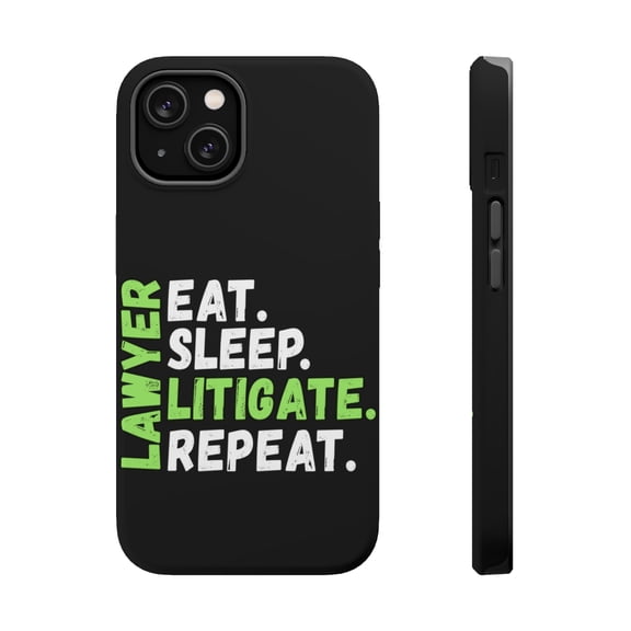 DistinctInk MagSafe Tough Case for Apple iPhone 14 Plus (6.7" Screen) - Lawyer Eat Sleep Litigate Repeat - Tempered Glass Back