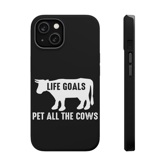DistinctInk Tough Case for Apple iPhone 14 PLUS (6.7" Screen), Compatible with MagSafe Charging - Life Goals, Pet All The Cows