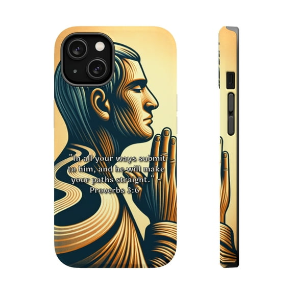 DistinctInk Tough Case for Apple iPhone 14 PLUS (6.7" Screen), Compatible with MagSafe Charging - "Proverbs 3:6 - Submit to Him for Straight Paths"