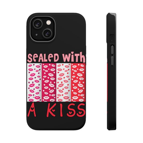 DistinctInk Tough Case for Apple iPhone 14 PLUS (6.7" Screen), Compatible with MagSafe Charging - Sealed With A Kiss