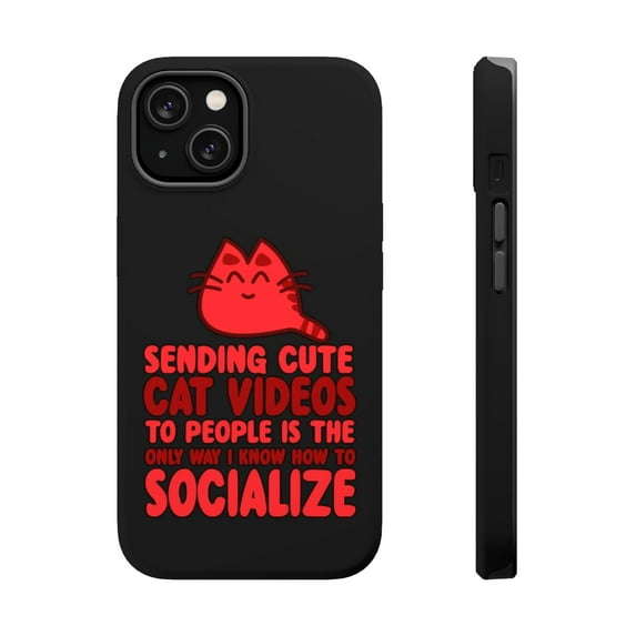 DistinctInk Tough Case for Apple iPhone 14 PLUS (6.7" Screen), Compatible with MagSafe Charging - Sending Cute Cat Videos How I Socialize