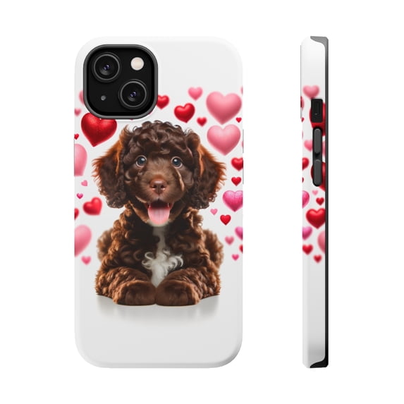 DistinctInk MagSafe Tough Case for Apple iPhone 14 Plus (6.7" Screen) - Valentine's Day American Water Spaniel Puppy - Slim Profile Design