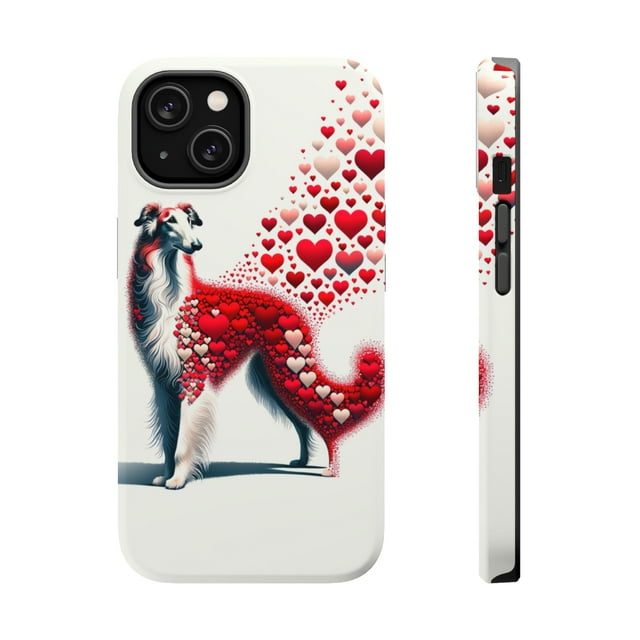 DistinctInk Tough Case for Apple iPhone 14 PLUS (6.7" Screen), Compatible with MagSafe Charging - Valentine's Day Borzoi
