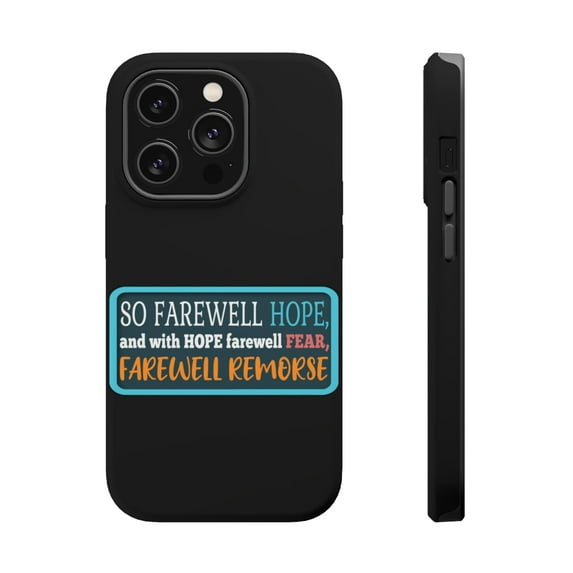 DistinctInk Tough Case for Apple iPhone 14 PRO (6.1" Screen), Compatible with MagSafe Charging - Farewell Hope Fear Remorse
