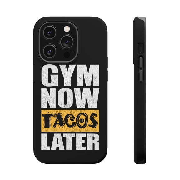 DistinctInk MagSafe Tough Case for Apple iPhone 14 Pro (6.1" Screen) - Gym Now Tacos Later - Shockproof Protection