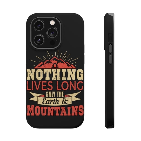 DistinctInk MagSafe Tough Case for Apple iPhone 14 Pro (6.1" Screen) - Nothing Lives Long Only Earth Mountains - Tempered Glass Back