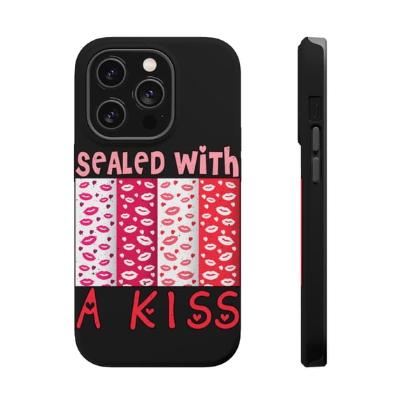 DistinctInk MagSafe Tough Case for Apple iPhone 14 Pro (6.1" Screen) - Sealed With A Kiss - Tempered Glass Back
