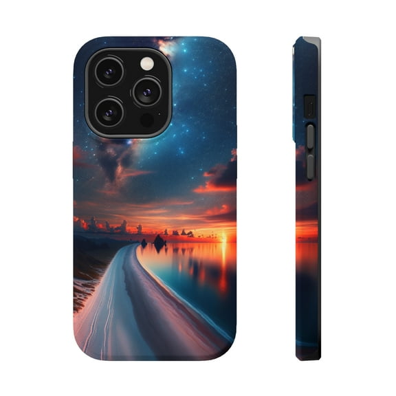 DistinctInk MagSafe Tough Case for Apple iPhone 14 Pro (6.1" Screen) - Starry Night to Sunset: Nature's Metamorphosis - Tempered Glass Back