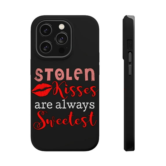 DistinctInk MagSafe Tough Case for Apple iPhone 14 Pro (6.1" Screen) - Stolen Kisses Are Always Sweetest - Wireless Charging Compatible