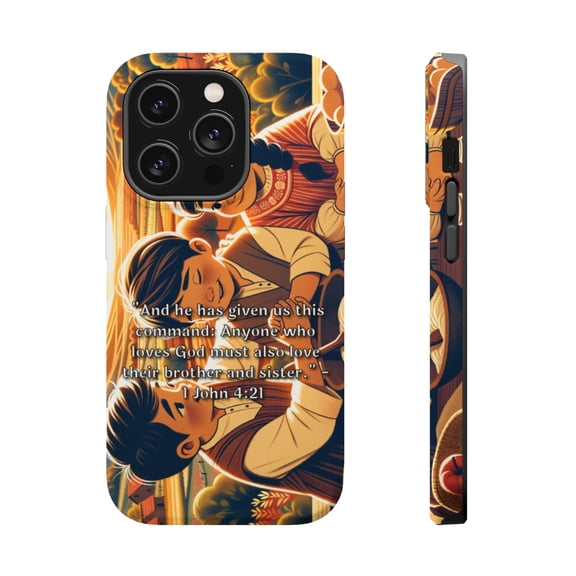 DistinctInk MagSafe Tough Case for Apple iPhone 14 Pro (6.1" Screen) - The Command to Love: 1 John 4:21 - Shockproof Protection