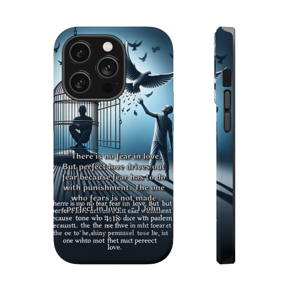 DistinctInk MagSafe Tough Case for Apple iPhone 14 Pro (6.1" Screen) - The Power of Perfect Love: 1 John 4:18 - Shockproof Protection