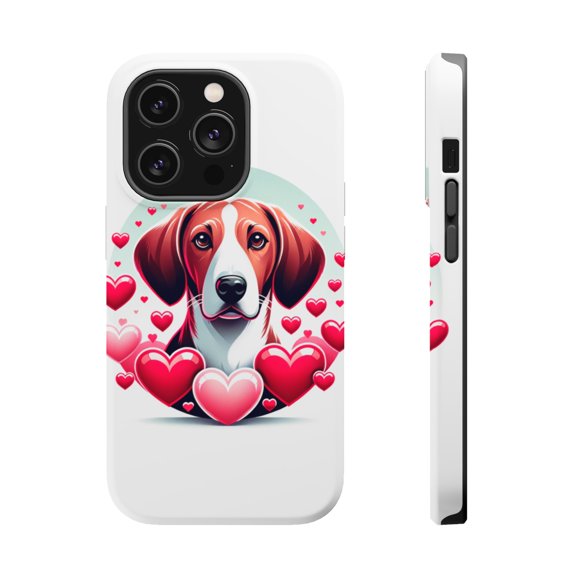 DistinctInk MagSafe Tough Case for Apple iPhone 14 Pro (6.1" Screen) - Valentine's Day English Foxhound - Shockproof Protection