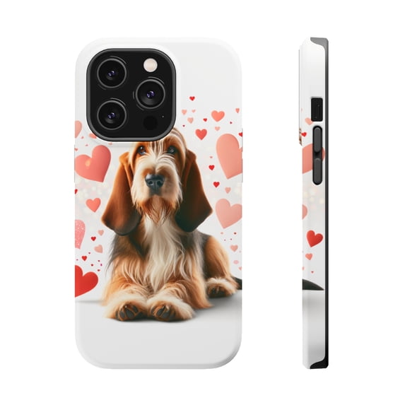 DistinctInk Tough Case for Apple iPhone 14 PRO (6.1" Screen), Compatible with MagSafe Charging - Valentine's Day Grand Basset Griffon Vendéen