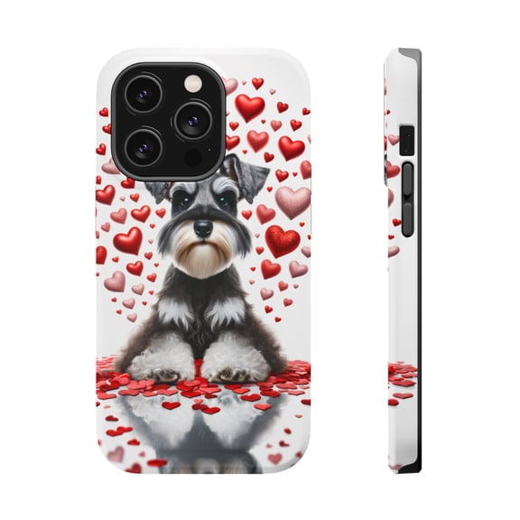 DistinctInk MagSafe Tough Case for Apple iPhone 14 Pro (6.1" Screen) - Valentine's Day Miniature Schnauzer - Lightweight Grip