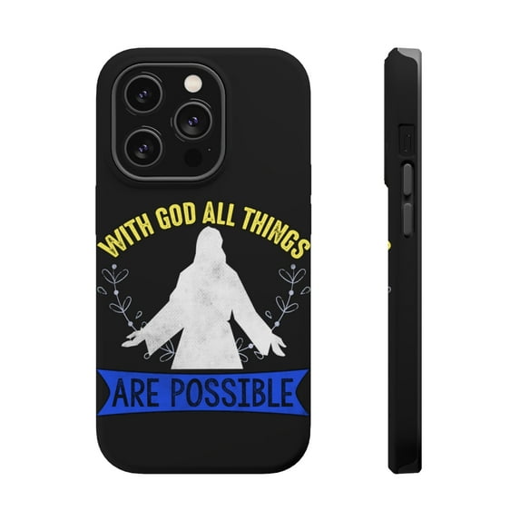 DistinctInk MagSafe Tough Case for Apple iPhone 14 Pro (6.1" Screen) - With God All Things Possible - Raised Bezel Screen Guard